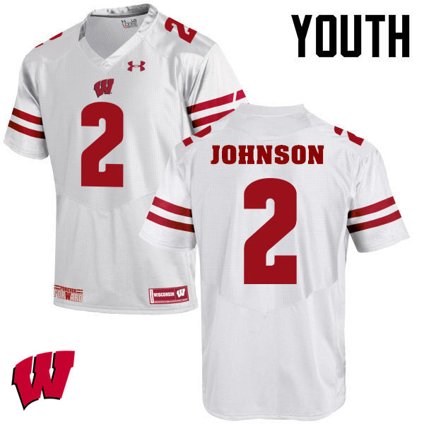 Youth Winsconsin Badgers #2 Patrick Johnson College Football Jerseys-White - Click Image to Close
